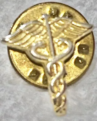 Vintage Pinback Gold Caduceus Lapel Pin Doctor Gold Plated 1.5 Inch • $5