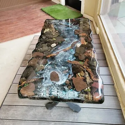 $4995 • Buy Epoxy River Rock Table With Natural Flowers, Moss, Rocks And Nature In Epoxy Art