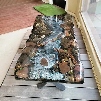 $4995 • Buy Epoxy River Rock Table With Natural Flowers, Moss, Rocks And Nature In Epoxy Art