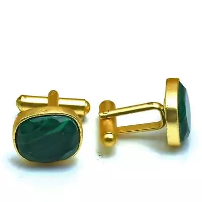 Malachite Gemstone Handmade Man S Copper Plated Cufflinks Jewelry  CF 1004 • $3.99