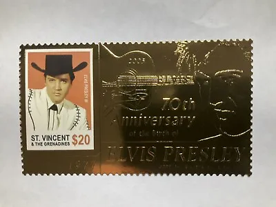 St. Vincent 2005. Elvis Presley Gold Leaf Stamp Mint. 70th Birthday Anniversary  • $5