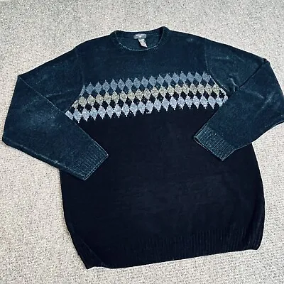 Vintage 90s Argyle Sweater Mens 2XL Wool Pullover Blue Long Sleeve • $18.40