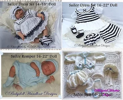 Babydoll Handknit Designs *4* Knitting Patterns Sailor Sets 14-22  Doll/nb-3m  • £3.99