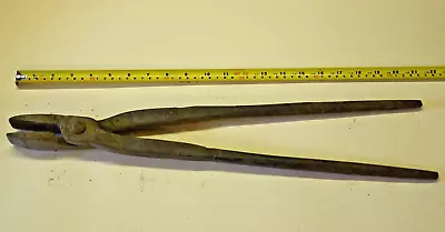 Pair Of Antique Blacksmith Tongs  -  22  Long  -   Flat 7/8  Wide Jaws • $30