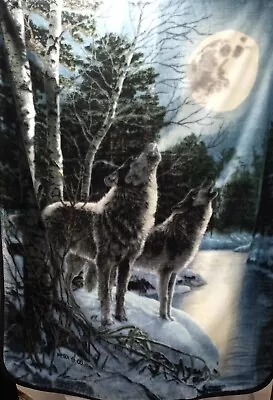 James Meger Blanket Throw ~ Wolf Moon ~ Soft Plush 59.5”x 48”  • $24.93