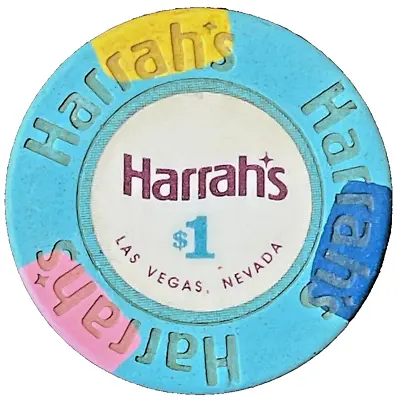 Vintage Casino Chip $1 HARRAHS Hotel Las Vegas Nevada Poker Gaming Blue Coin • $9