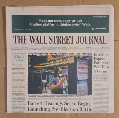 $11 • Buy Wall Street Journal Newspaper October 12 2020 Amy Coney Barrett Supreme Court