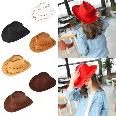 Cowboy Hat Faux Suede Unisex Cowgirl Hat Wide Brim Sun Hat Sunhat Visor Cap Hot • £4.39