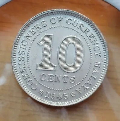 1945 (UNC) Malaya (Malaysia) 10 Cents WWII Era World Silver Coin • $6.95