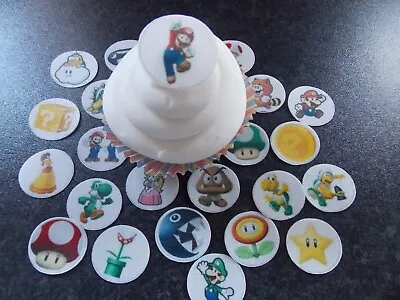 24 PRECUT Small Edible Mario Discs Wafer/rice Paper Cake/cupcake Toppers • £2.85