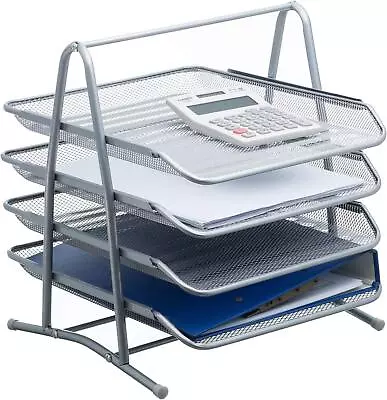 Office Filing Trays Holder A4 Document Letter Paper Storage 4 Tiers Post In Out • £9.99