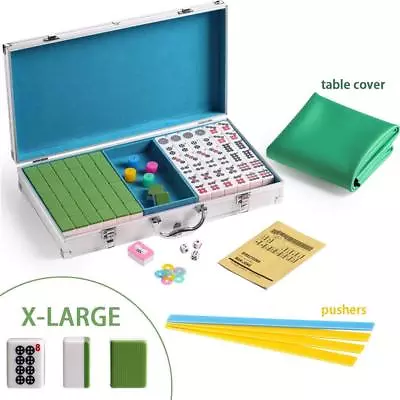 144 Green Tiles Chinese Mahjong Silver Aluminum Case With Pushers And Cover Set • $79.99