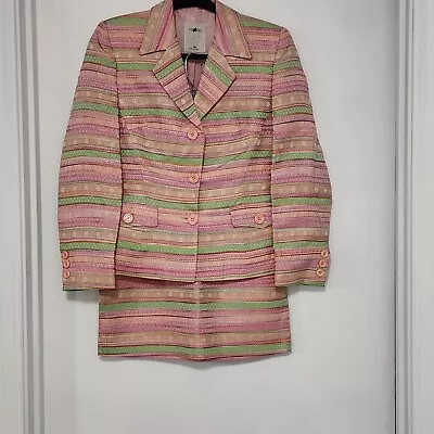 Perfect Vertigo Paris Women Pastel Stripped Lined Jacket Skirt Suit 40Fr 8 6 US • $49.95