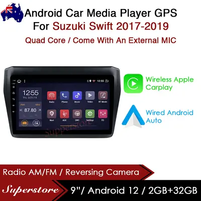 $369.95 • Buy 9” CarPlay Android 12 Auto Car Stereo GPS Head Unit For Suzuki Swift 2017-2019