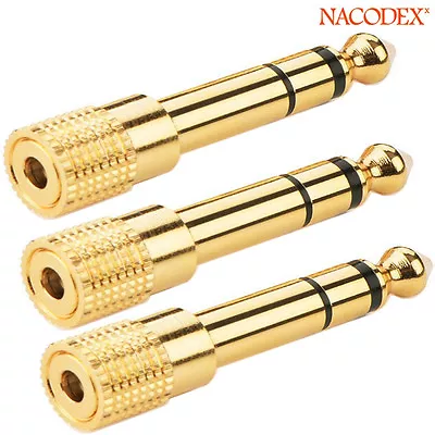 3x 6.35mm 1/4inch Male To 3.5mm 1/8inch Female Stereo Audio Adapter Gold Plated • $8.99