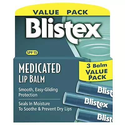 Blistex Medicated Lip Balm 0.15 Ounce 3 Count (Pack Of 1) Prevent Dryness & Ch • $7.12