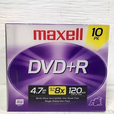 MAXELL DVD+R Disc 10 Pack 4.7 GB 8x120 Min SP Mode - New & Sealed W/Jewel Cases • $13