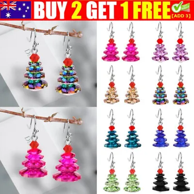 Colorful Crystal Christmas Tree Hook Earrings Drop Dangle Jewellery Gift New • $10.59
