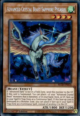 ADVANCED CRYSTAL BEAST SAPPHIRE PEGASUS BLCR-EN016 SECRET RARE YuGiOh • £1.49