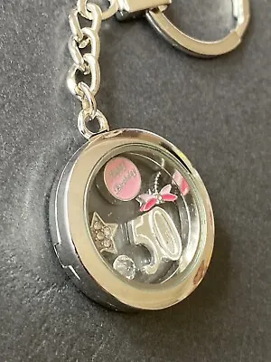 50th BIRTHDAY Gift - Floating Memory Charm Locket Keyring Supplied In Gift Bag • £5.95
