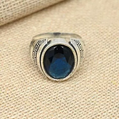 Indian Blue Sapphire Ring 925 Sterling Silver Men's Statement Ring All Size D46 • $14.62