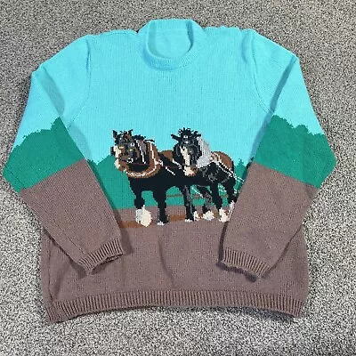 Vintage Handmade Horse Farming Knitted Jumper Men’s Size Large Working Animal • £19.95