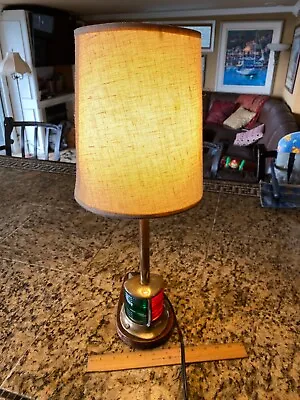 Vintage Bronze Red/green Glass Running Light/lamp New Wiring W/wood Base 22 Tall • $279