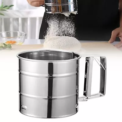 £4.79 • Buy Stainless Steel Handheld Flour Shaker Mesh Sieve Cup Icing Sugar Semi-Automatic