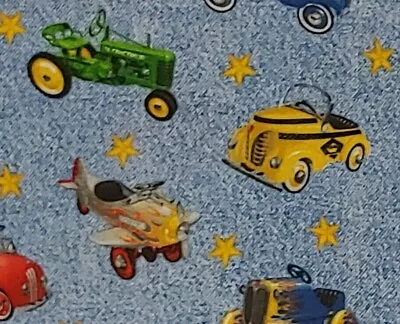 Vintage Cars Toys Fabric Pedal Tractor Airplane Cotton BY THE YARD Free Ship • $9.99