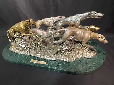 Sterling Silver 925 Centerpiece Sculpture L. Soprani La Corsa Dei Greyhound Dogs • $37895