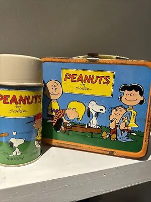 Vintage 1959 Peanuts Metal Lunch Box  Charlie Brown Cool Lunchbox With Thermos! • $74.99