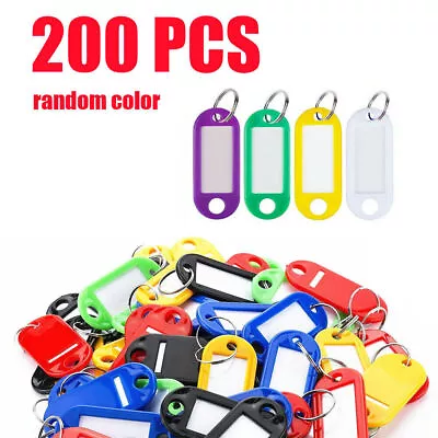 25-200 Plastic Key Tags Metal Ring Luggage Card Name Label Keychain Split Rings • $18.99