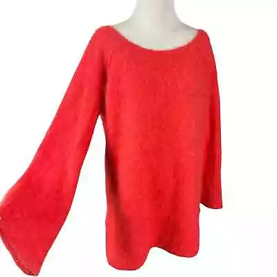 Free People Angora Rabbit Sweater Small Fur Flare Sleeve Scoop Back Cherry Red • $31.20