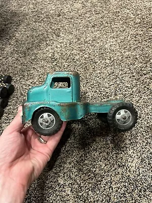 Vintage Structo Semi Truck Cab Car Hauler Tractor Trailer Pressed Steel Green • $43.95