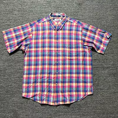 Vintage Murrays Toggery Shop Shirt Men Large Plaid Colorful 2 Ply 80s Preppy • $32.76