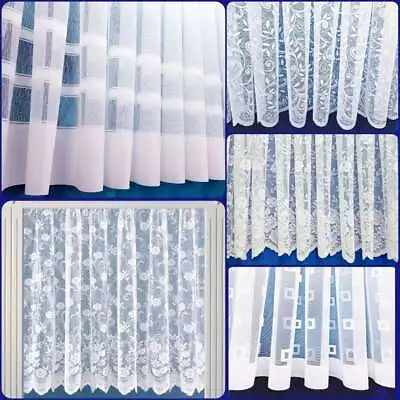 White Lace Window Net Curtains Rod Slot Ready To Use Sold By The Metre 11 Drops  • £17.80