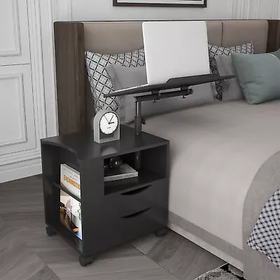 Nightstand With Swivel Top&Wheels End Side Table W/Height Adjustable Workstation • $114.86