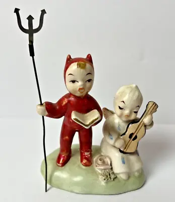 Vintage 50s Napco Sinner & Saint Figurine S542A W/Label And Pitchfork Repaired • $39.96