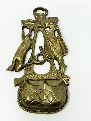 Vintage Brass Match Toothpick Holder Hunter Theme Rabbit Pheasant • $39