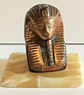 Vintage Bronze Metal Egyptian King Tut Bust 6  On Marble Base Paperweight Decor • $24.99