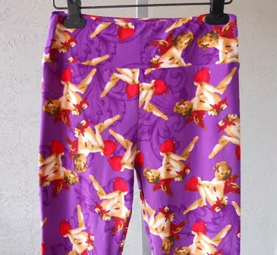 LuLaRoe Purple Leggings Cherubs Hearts Funky Fun VALENTINES O/S Size S/M NWOT • $18