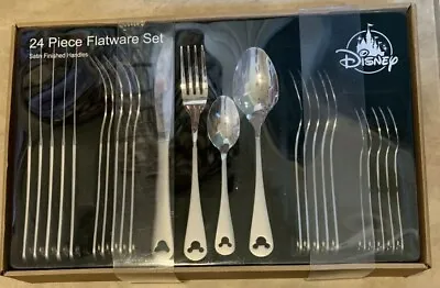 Disney Parks 24 Piece Satin Flatware Set Mickey Mouse Icon Silverware NEW In Box • $75