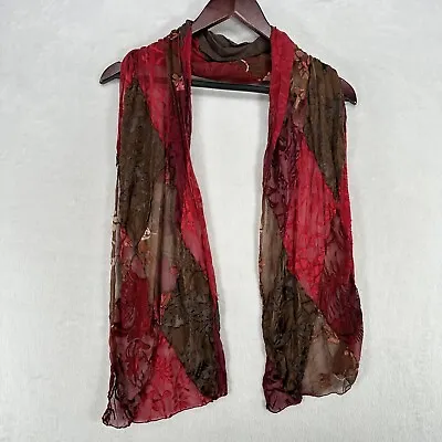 Vintage Chicos Scarf Black Red Floral Velvet Burnout Silk Blend Wearable Art • $16