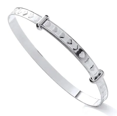 Sterling Silver Heart Expanding Baby Bangle -  NEW - Gift Boxed • £10.95