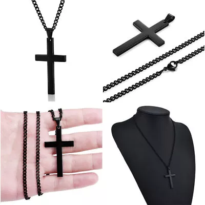 Cross Pendant Necklace Stainless Steel Plated Silver Gold Men Women Cuban Chain • $3.99