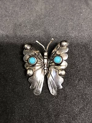 Vintage Signed 925 Sterling Silver Turquoise Butterfly Pin / Brooch • $29.99