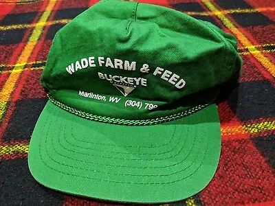 Vintage Wade Farm And Feed Snapback Farmer Trucker Hat Green Adjustable • $15.43