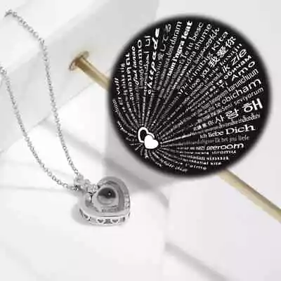 I Love You In 100 Languages Projection Heart Pendant Necklace Jewellry For Her • $10.99