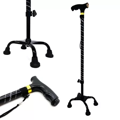 Adjustable Tetrapod Quad Walking Stick Cane Frame Aid 4 Leg Four Feet Telescopic • $27.99