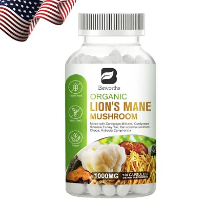 1000Mg Organic Lions Mane Mushroom Nootropic Brain Memory Focus Immune Support • $14.98